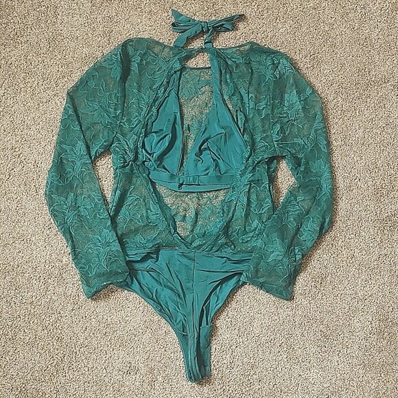 New With‎ Tags La Vie En Rose Size XL Long Sleeve Lace & Microfiber Teddy - Picture 7 of 12